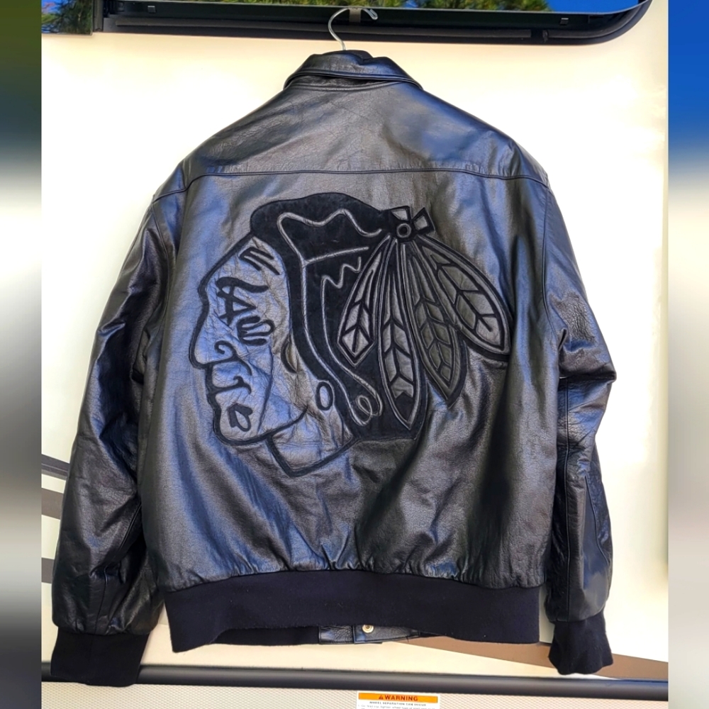 Vintage Chicago Blackhawks Black Leather Coat. Men's Size L